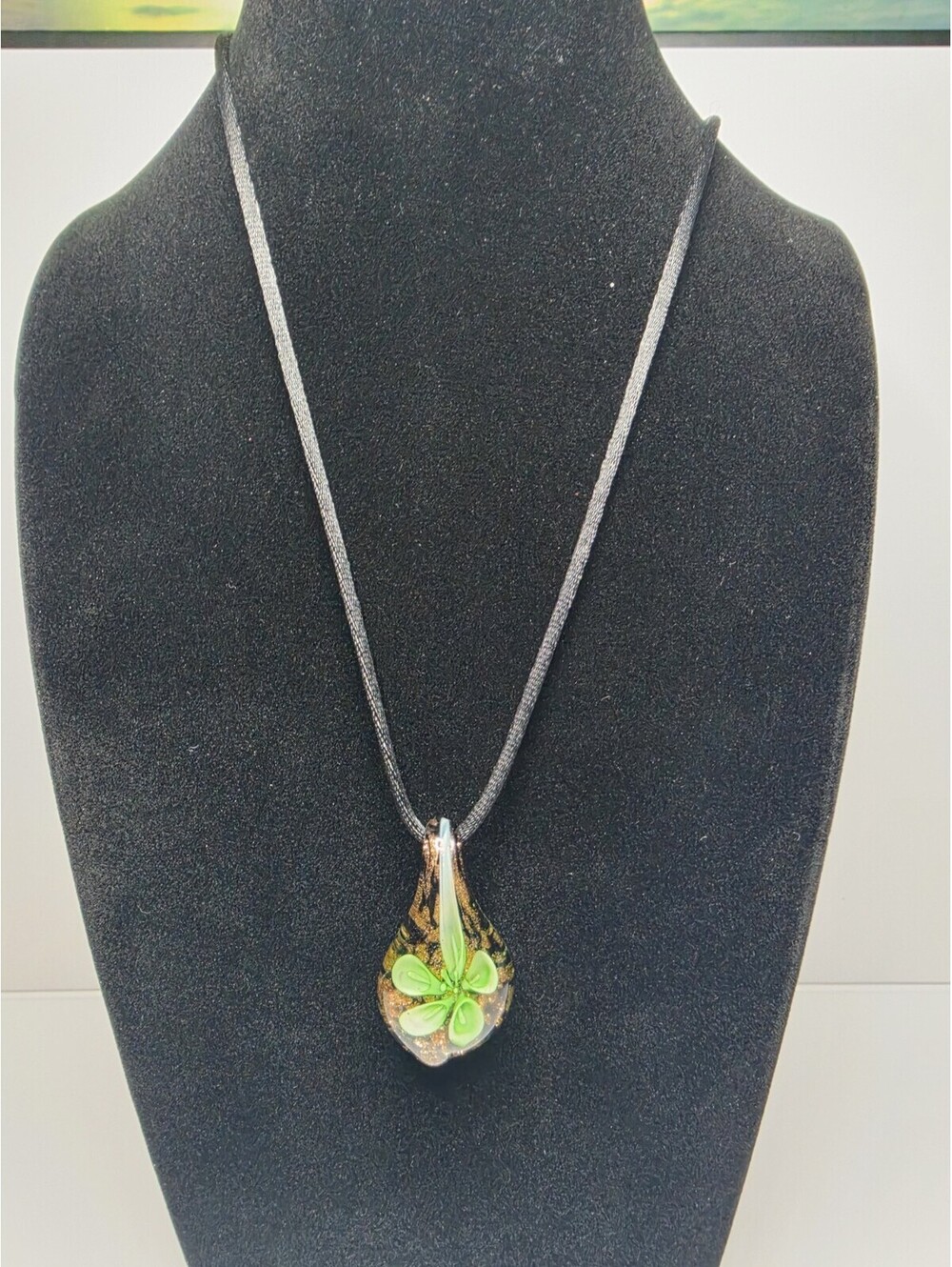 Teardrop Pendant Necklace Multicolor Glass Sterling 18"